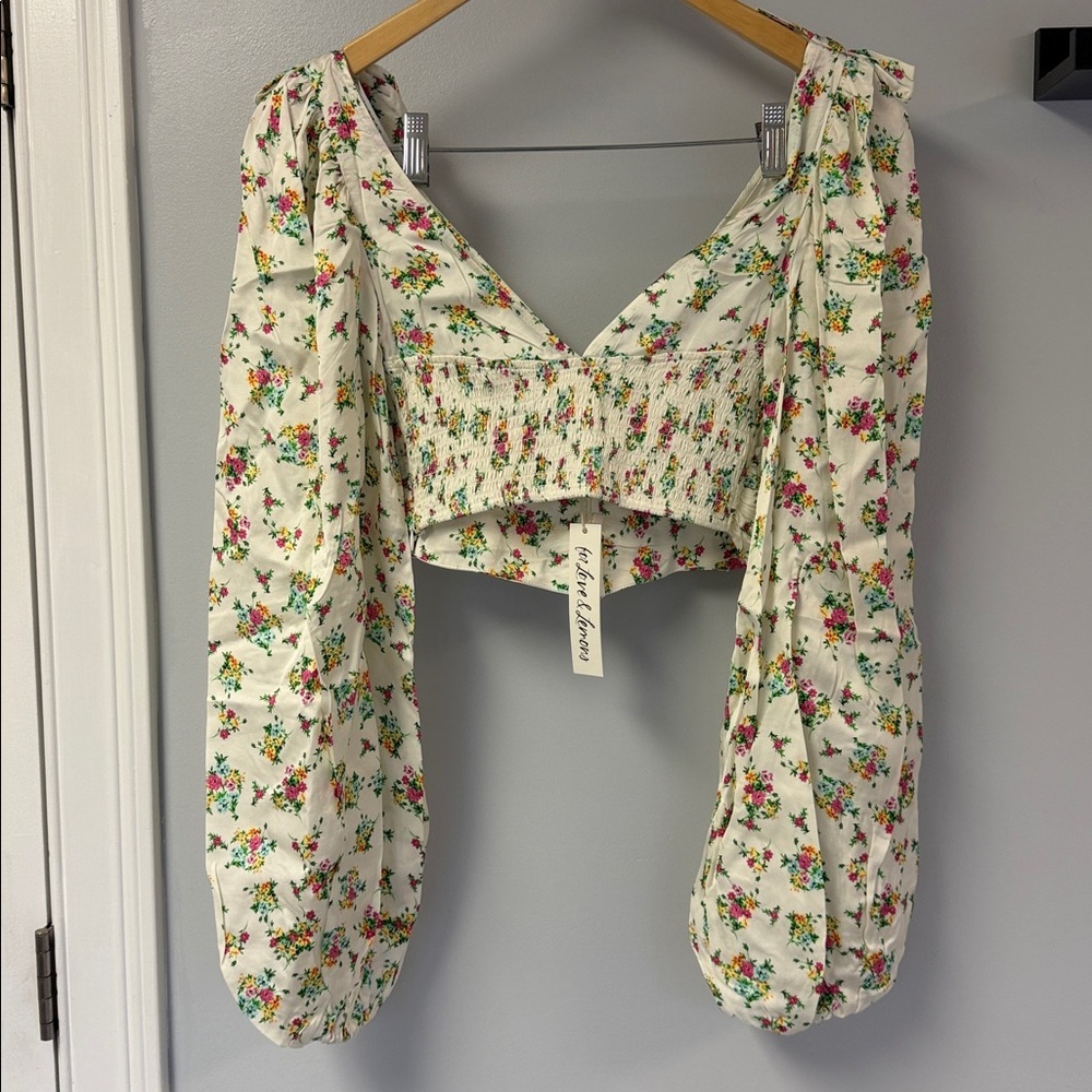 NWT For Love and Lemons Floral Long Sleeve Crop Top - Picture 2 of 9